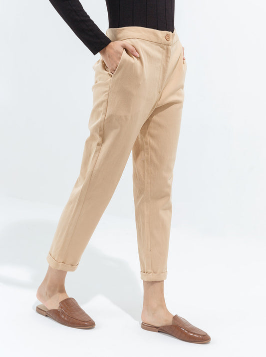 CROPPED STRETCH BEIGE PANTS