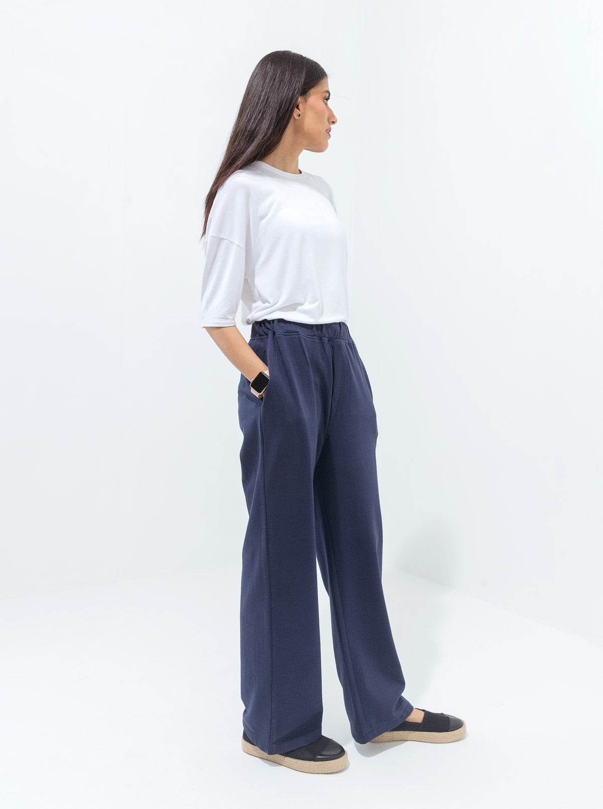 NAVY WIDE LEG TERRY PANTS