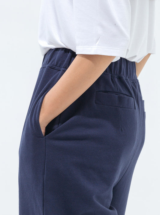 NAVY WIDE LEG TERRY PANTS