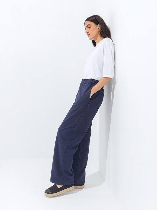 NAVY WIDE LEG TERRY PANTS