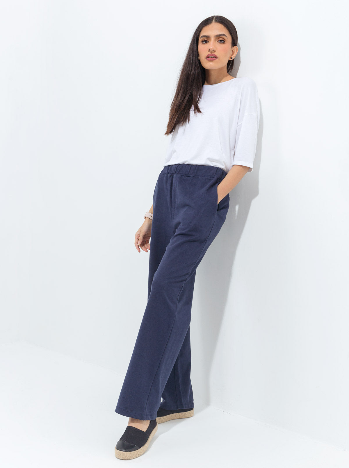 NAVY WIDE LEG TERRY PANTS