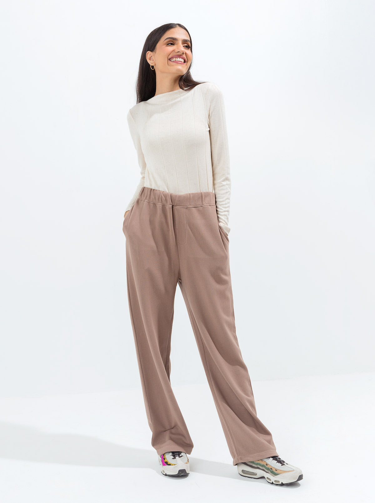 BROWN WIDE LEG TERRY PANTS