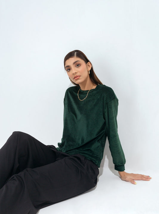 EMERALD GREEN STRETCH CORDUROY SWEATSHIRT