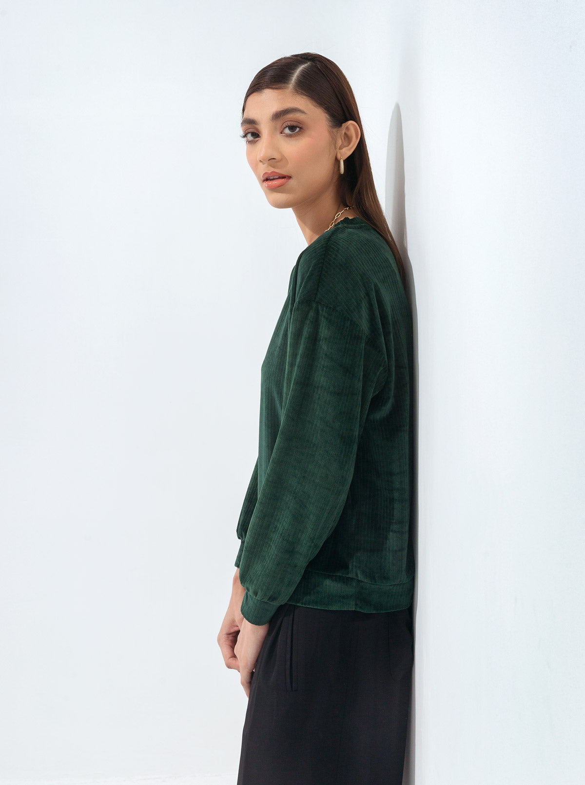 EMERALD GREEN STRETCH CORDUROY SWEATSHIRT