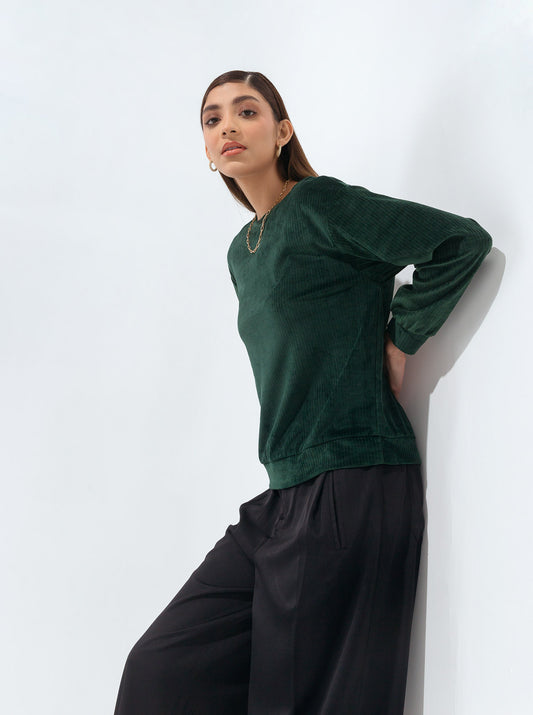 EMERALD GREEN STRETCH CORDUROY SWEATSHIRT