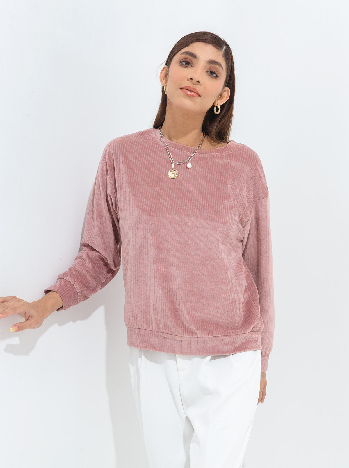 DUSTY PINK STRETCH CORDUROY SWEATSHIRT