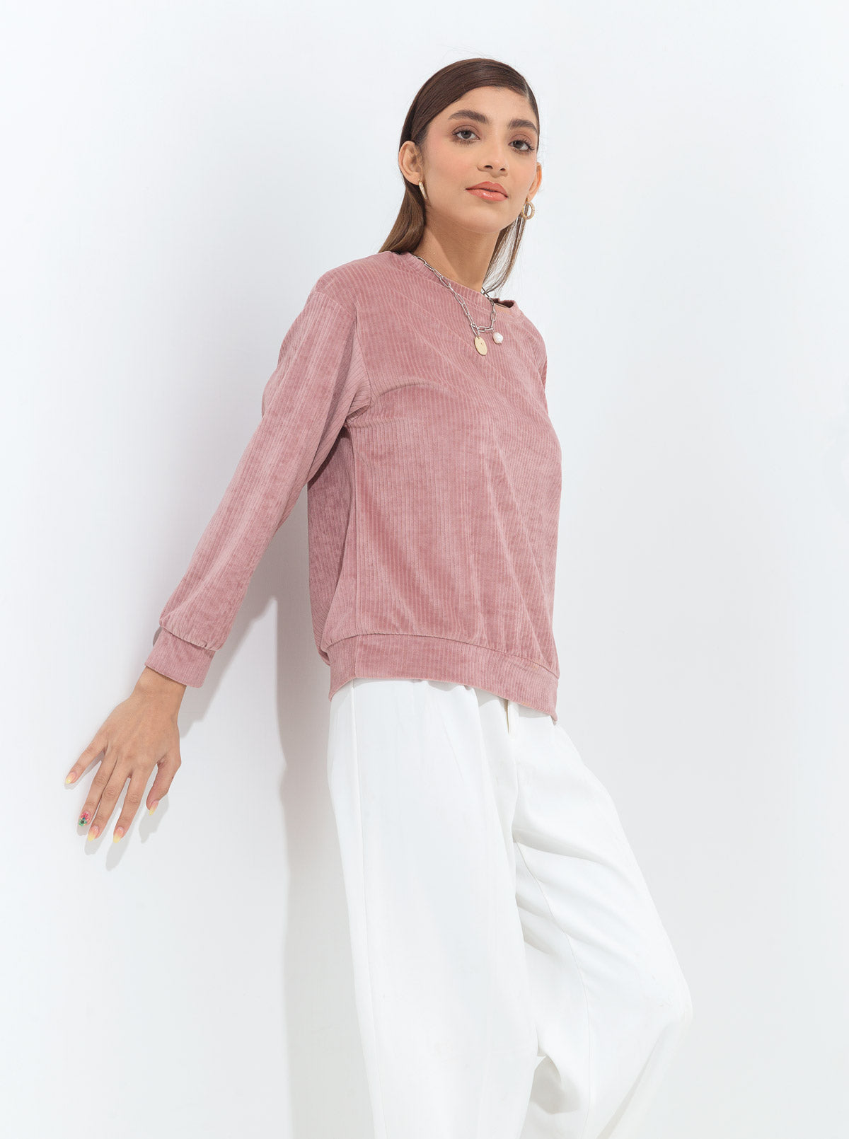 DUSTY PINK STRETCH CORDUROY SWEATSHIRT