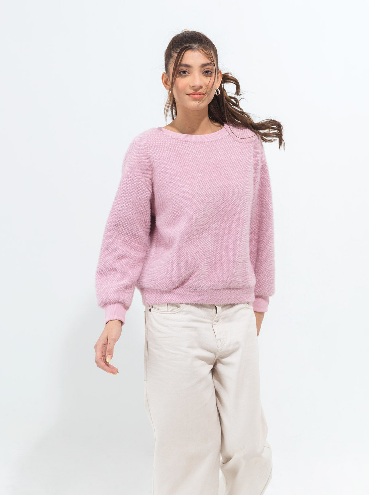 LILAC TEXTURED KNIT SWEATSHIRT