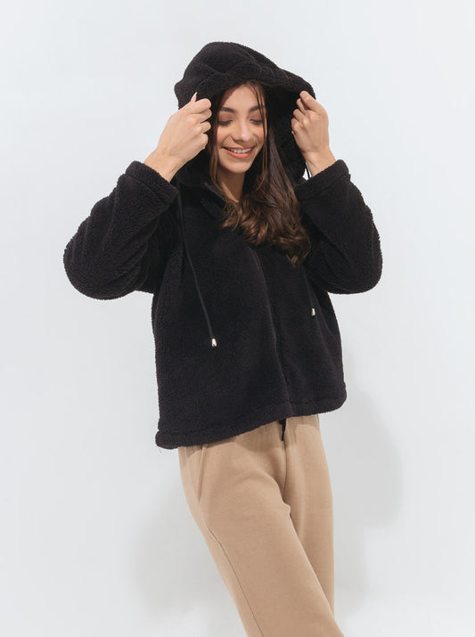 BLACK SHERPA FLEECE HOODIE