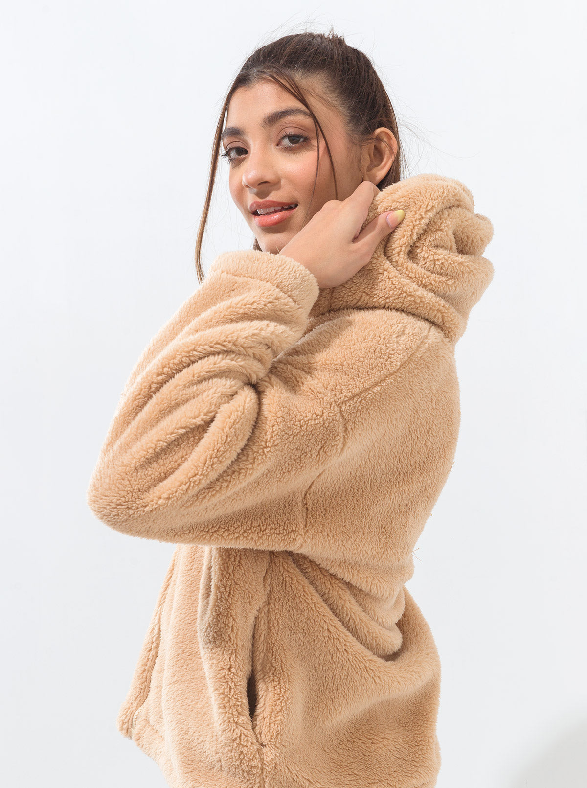 Fluffy brown hoodie best sale