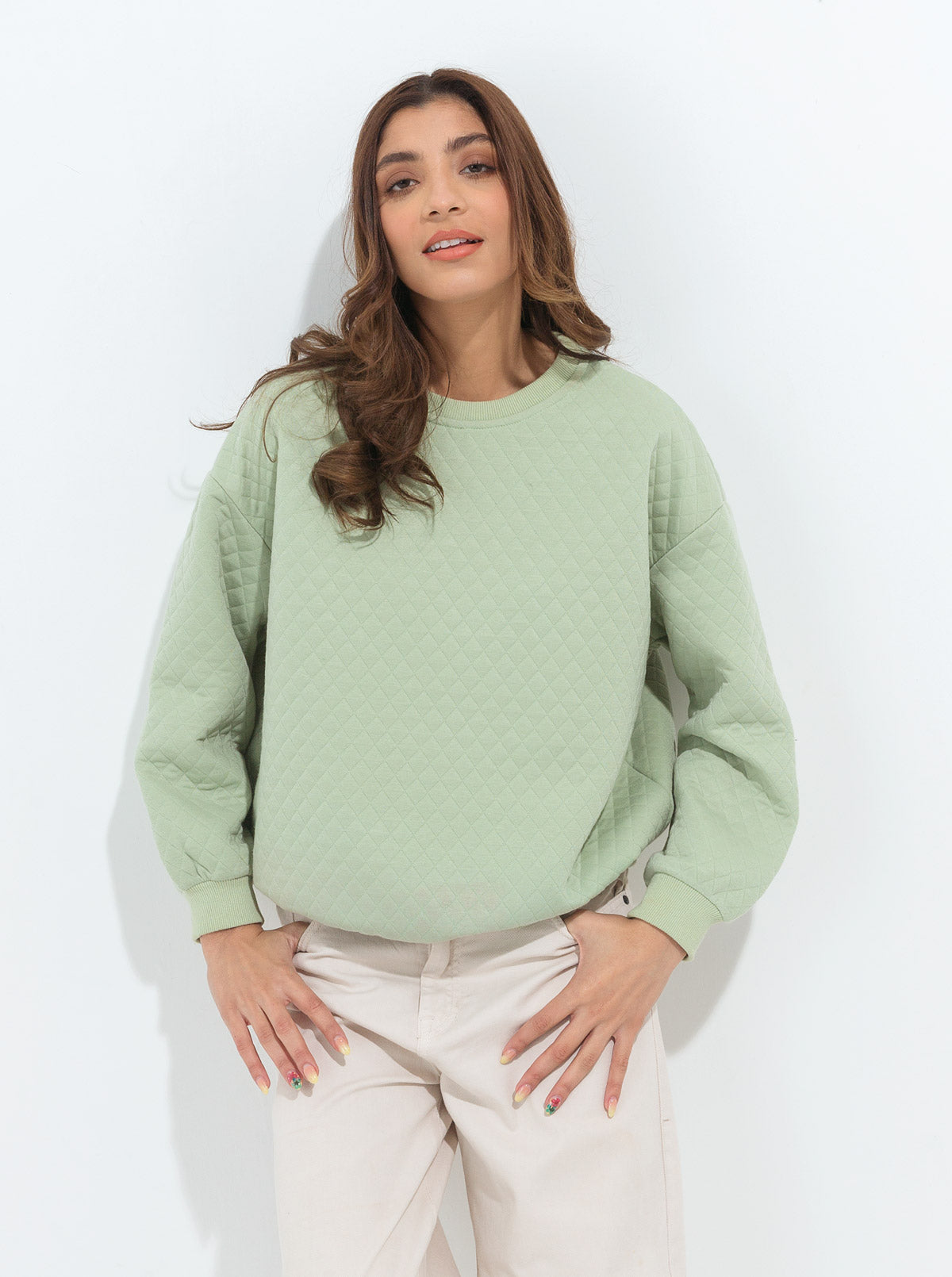 MINT GREEN QUILTED SWEARTSHIRT