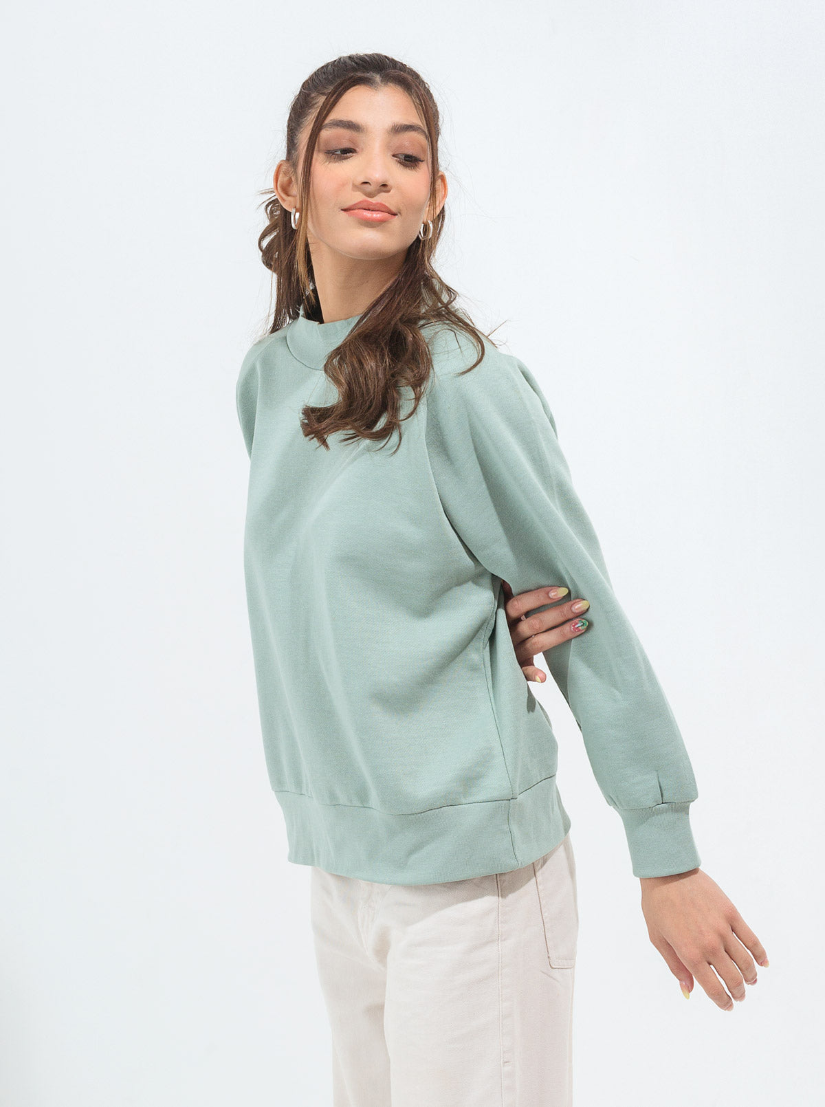 MINT GREEN RAGLAN SLEEVE FLEECE SWEATSHIRT