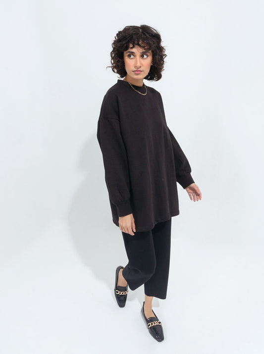 BLACK MOCK NECK FLEECE SWEATSHIRT