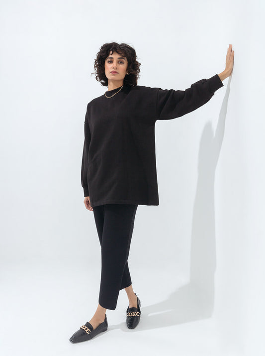 BLACK MOCK NECK FLEECE SWEATSHIRT