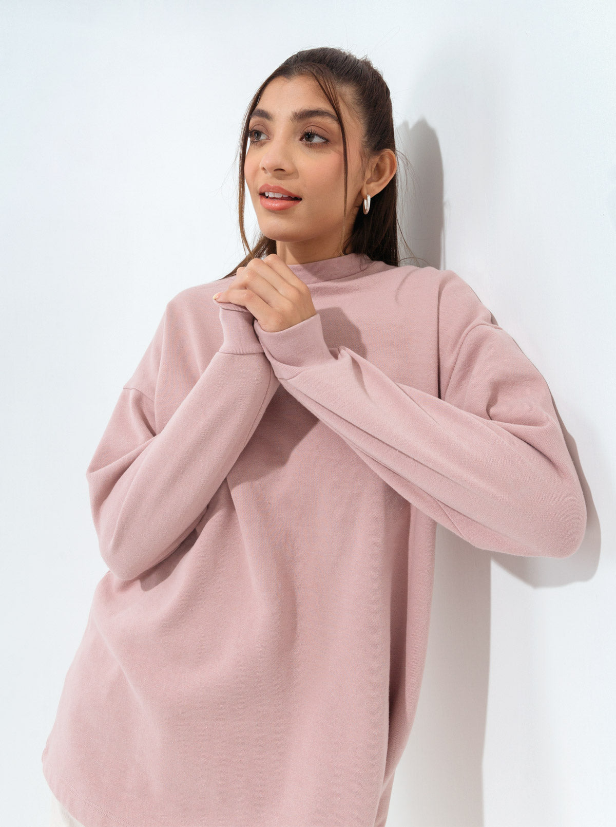 BLUSH PINK MOCK NECK FLEECE SWEATSHIRT