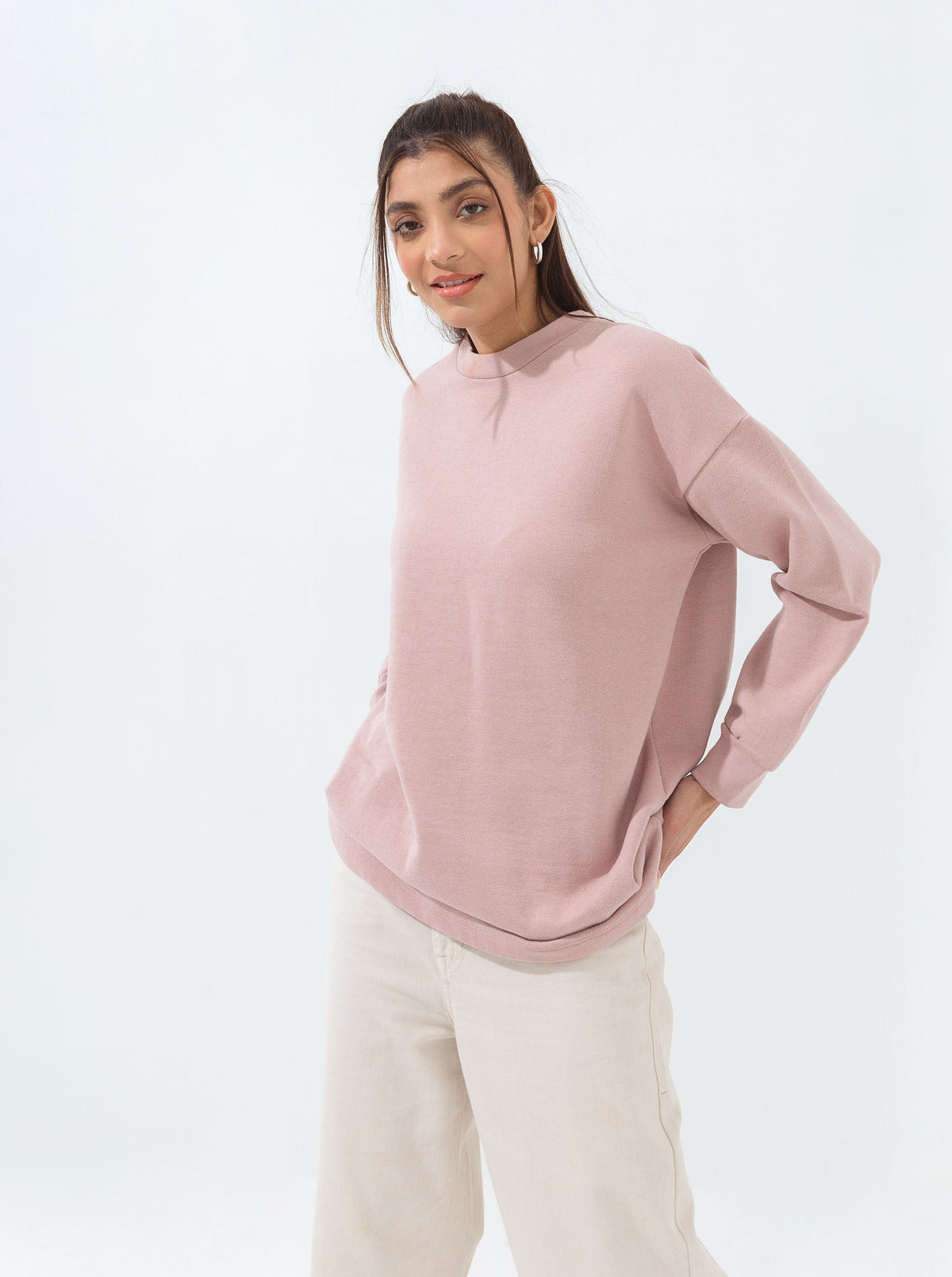 BLUSH PINK MOCK NECK FLEECE SWEATSHIRT