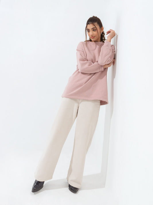 BLUSH PINK MOCK NECK FLEECE SWEATSHIRT