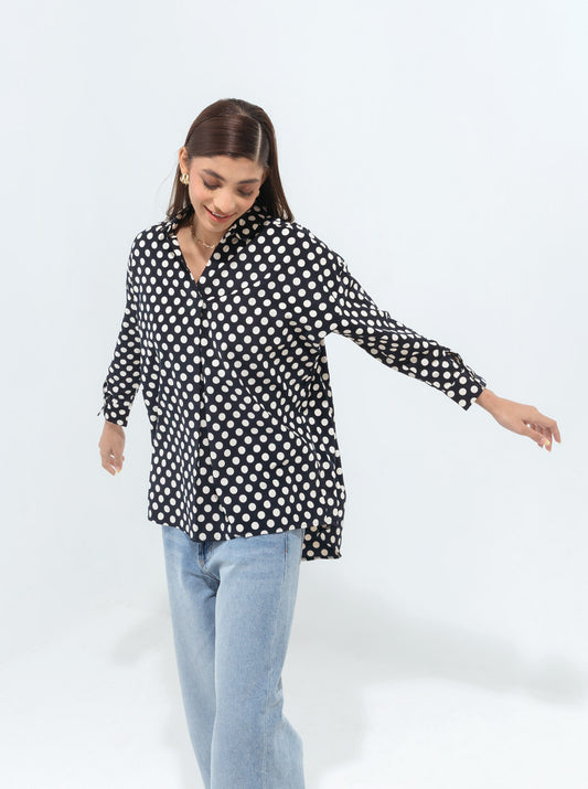 POLKA DOTTED CORDUROY COLLAR SHIRT