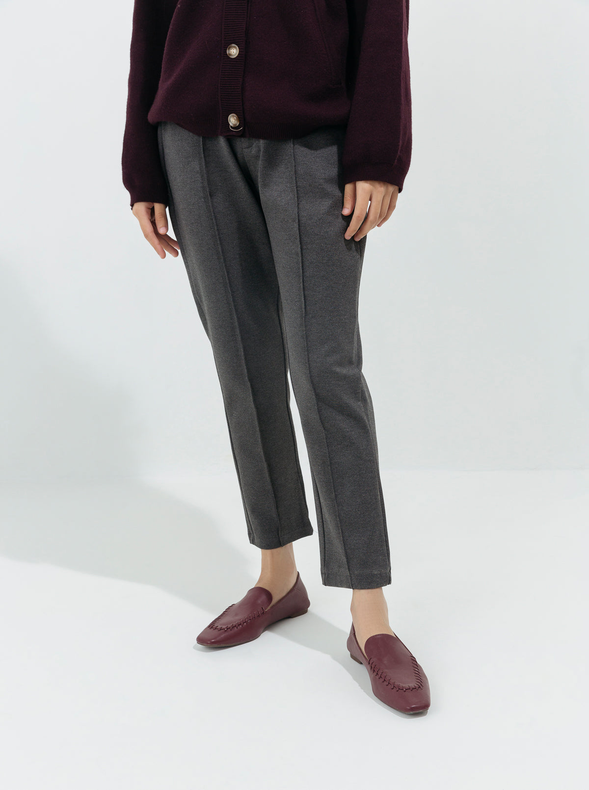 MELANGE GRAY BI-STRETCH STRAIGHT PANTS