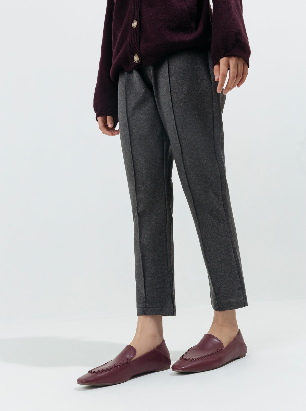 MELANGE GRAY BI-STRETCH STRAIGHT PANTS