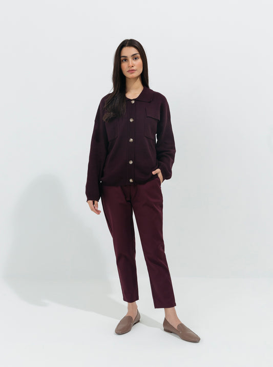 MAROON STRETCH TAILORED PANTS