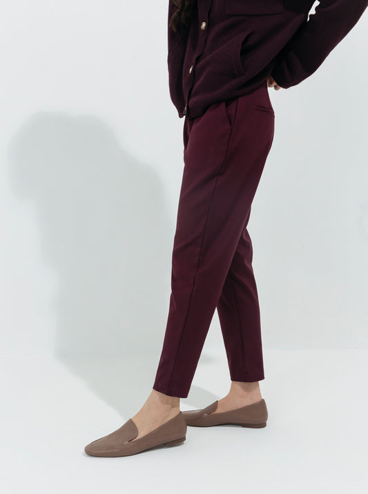 MAROON STRETCH TAILORED PANTS