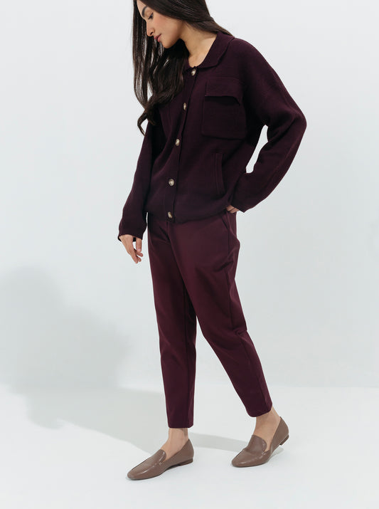 MAROON STRETCH TAILORED PANTS