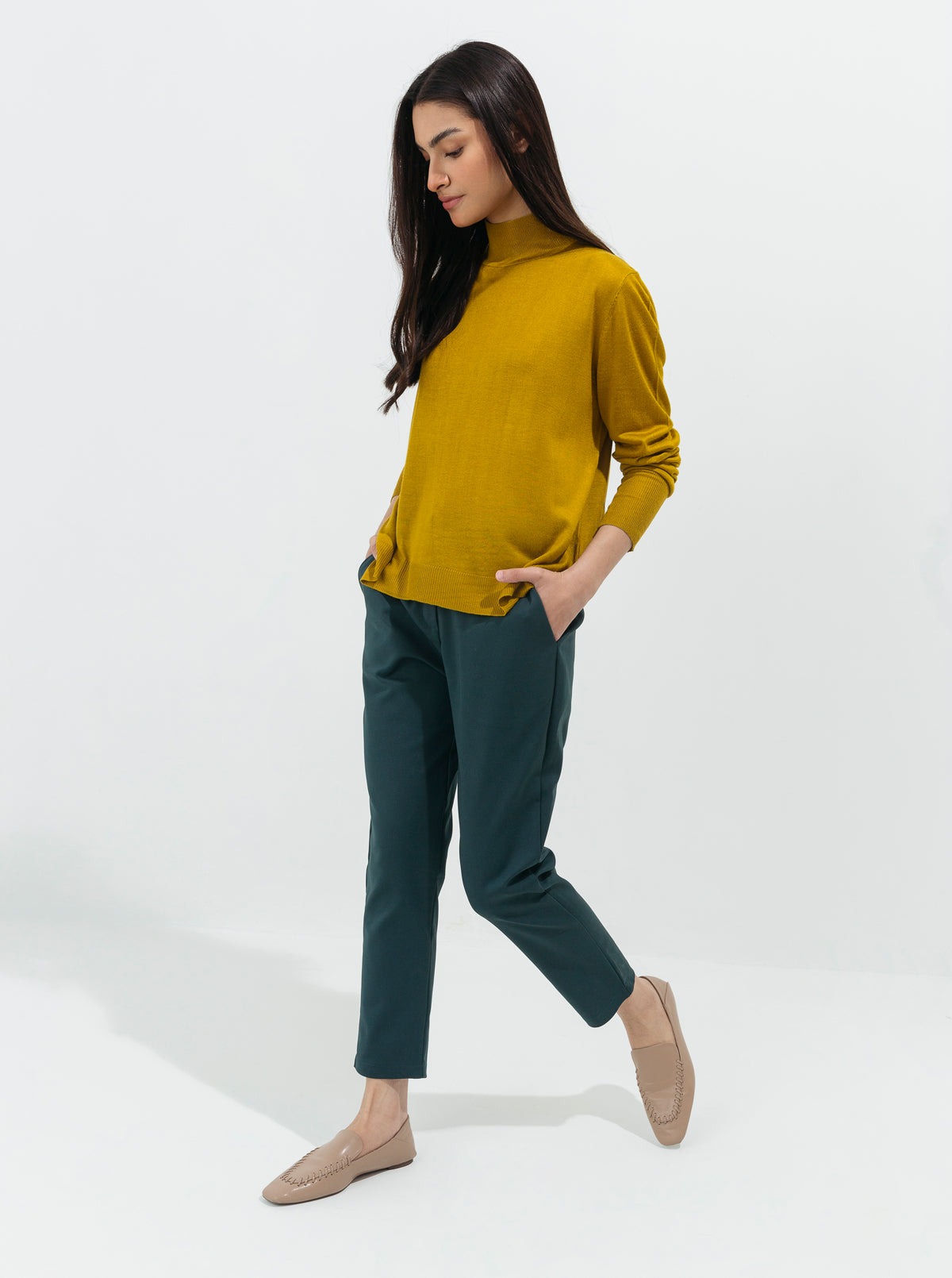 TEAL BLUE STRETCH TAILORED PANTS