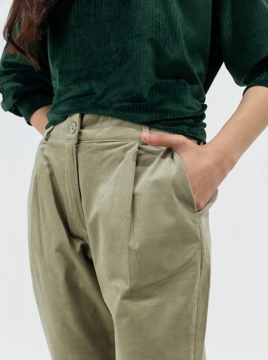 GREEN CORDUROY STRAIGHT PANTS
