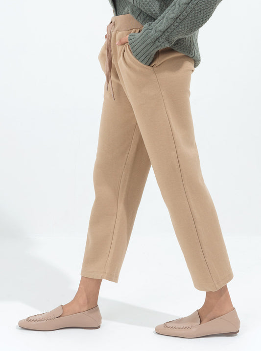 DARK BEIGE FLEECE STRAIGHT PANTS