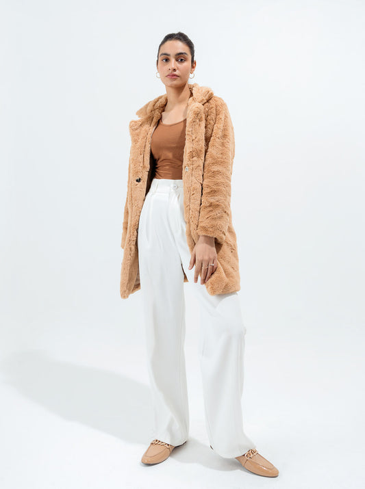 CAMEL FAUX FUR JACKET