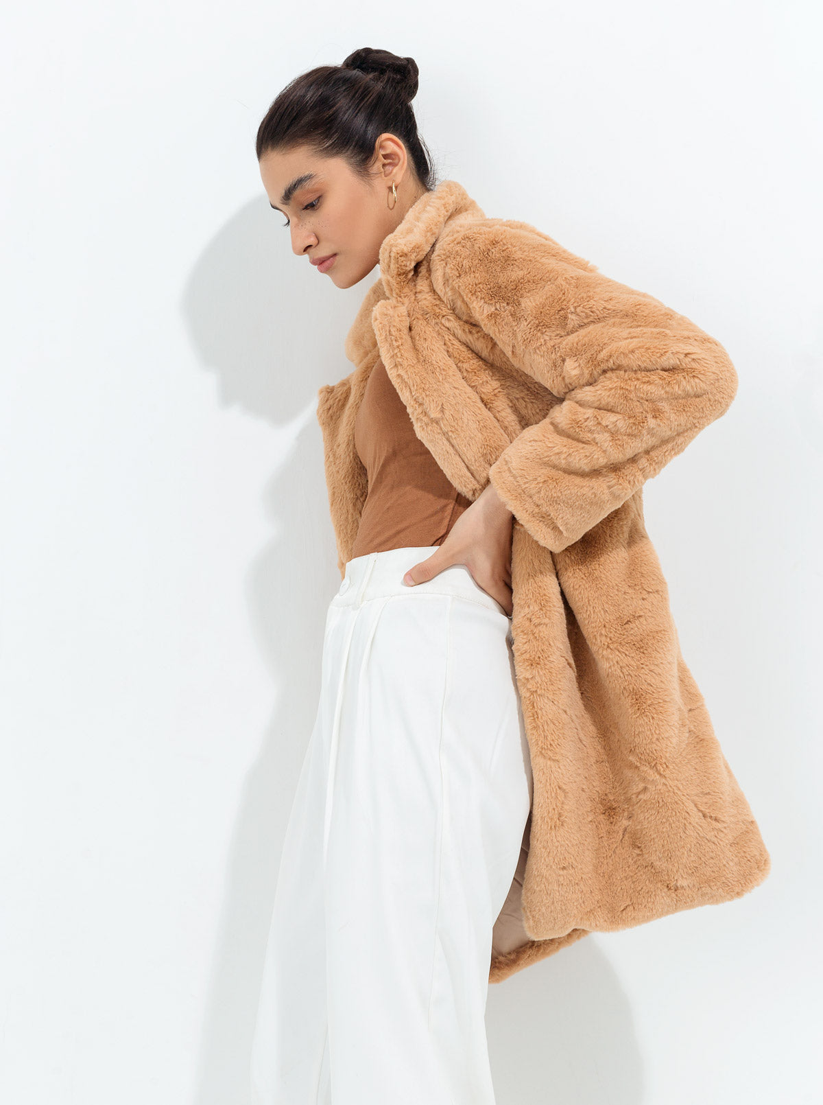 CAMEL FAUX FUR JACKET