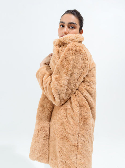 CAMEL FAUX FUR JACKET