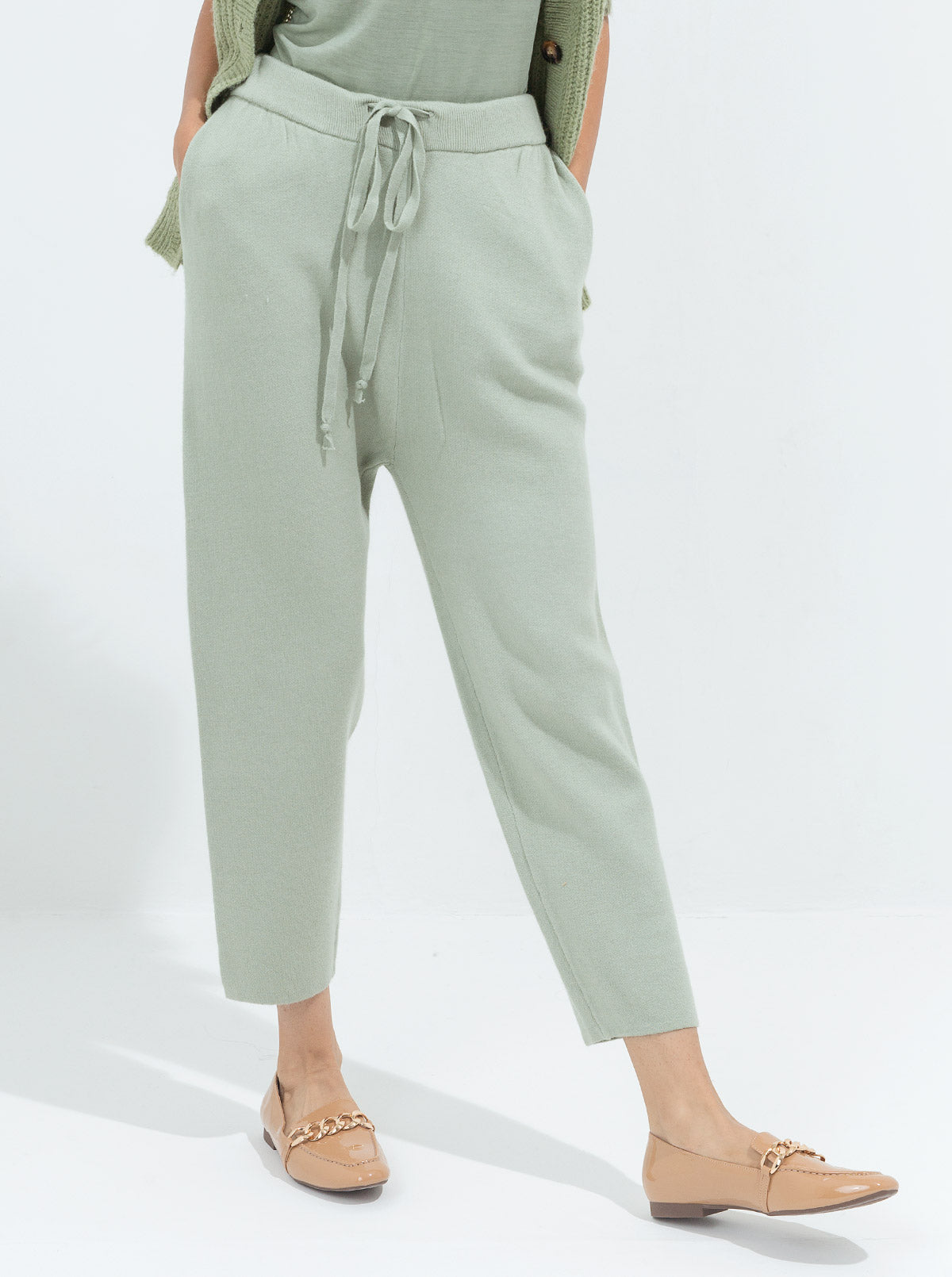 JADE GREEN SWEATER KNIT STRAIGHT PANTS