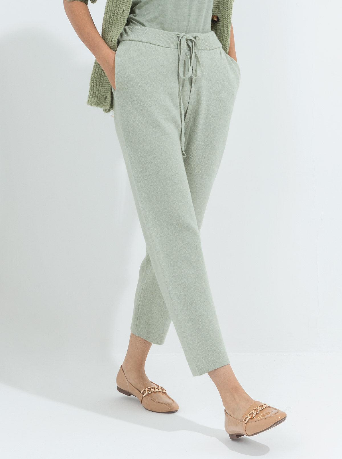 JADE GREEN SWEATER KNIT STRAIGHT PANTS