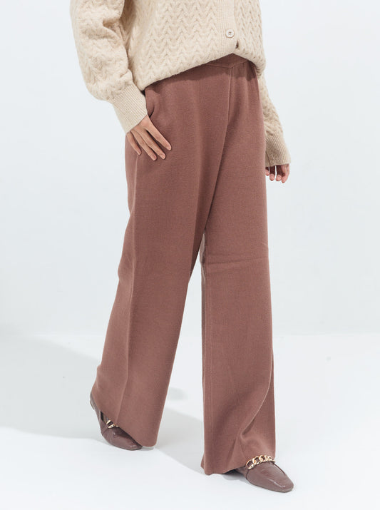 BROWN SWEATER KNIT WIDE LEG PANTS