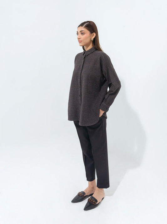 CHARCOAL GRAY TEXTURED KNIT TOP