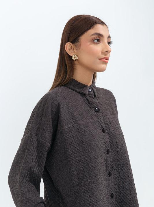 CHARCOAL GRAY TEXTURED KNIT TOP