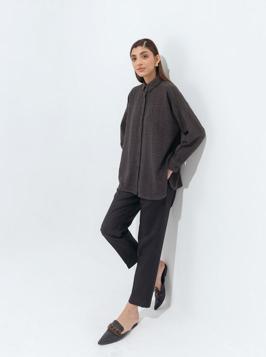 CHARCOAL GRAY TEXTURED KNIT TOP