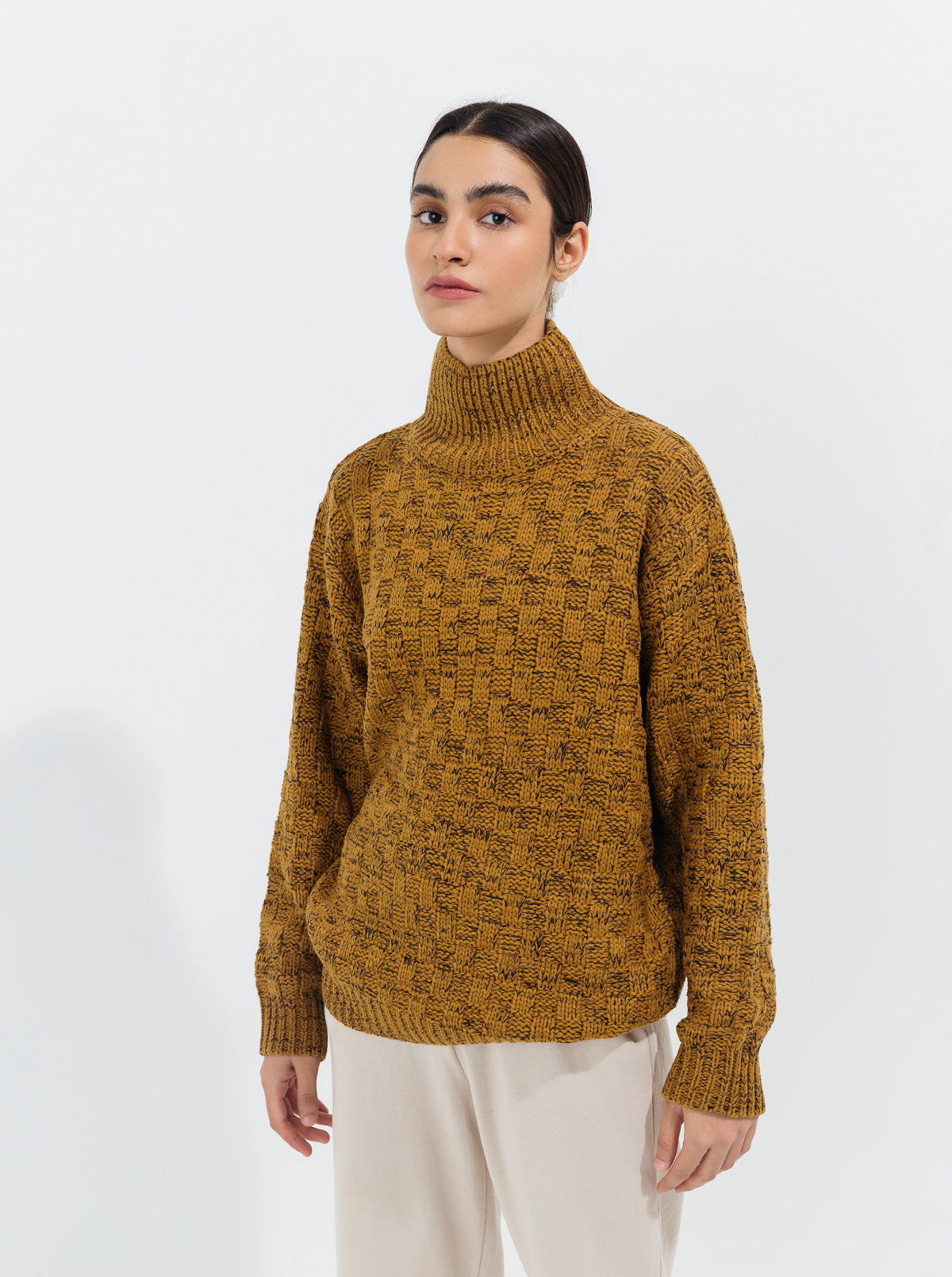 DARK MUSTARD PATTERN KNIT PULLOVER