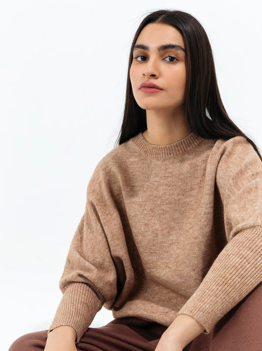 BEIGE DOLMAN SLEEVE PULLOVER