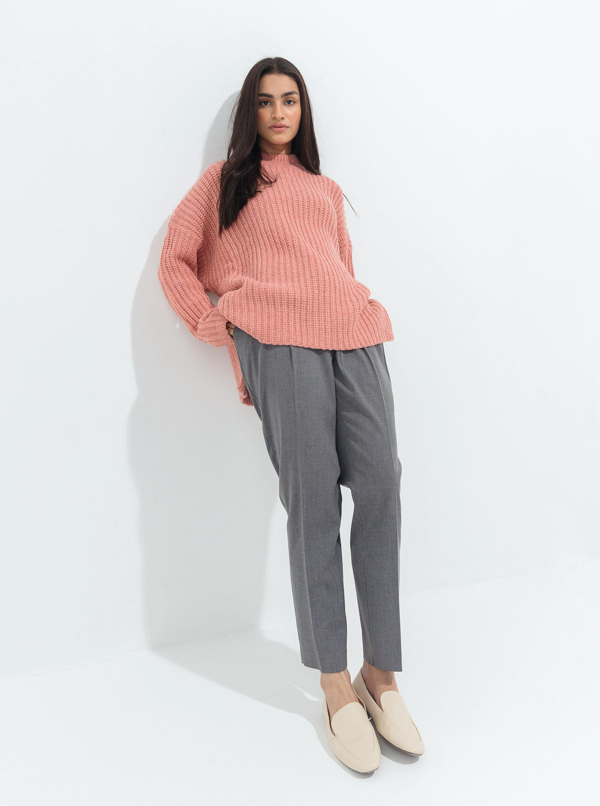 PEACH CHUNKY KNIT PULLOVER