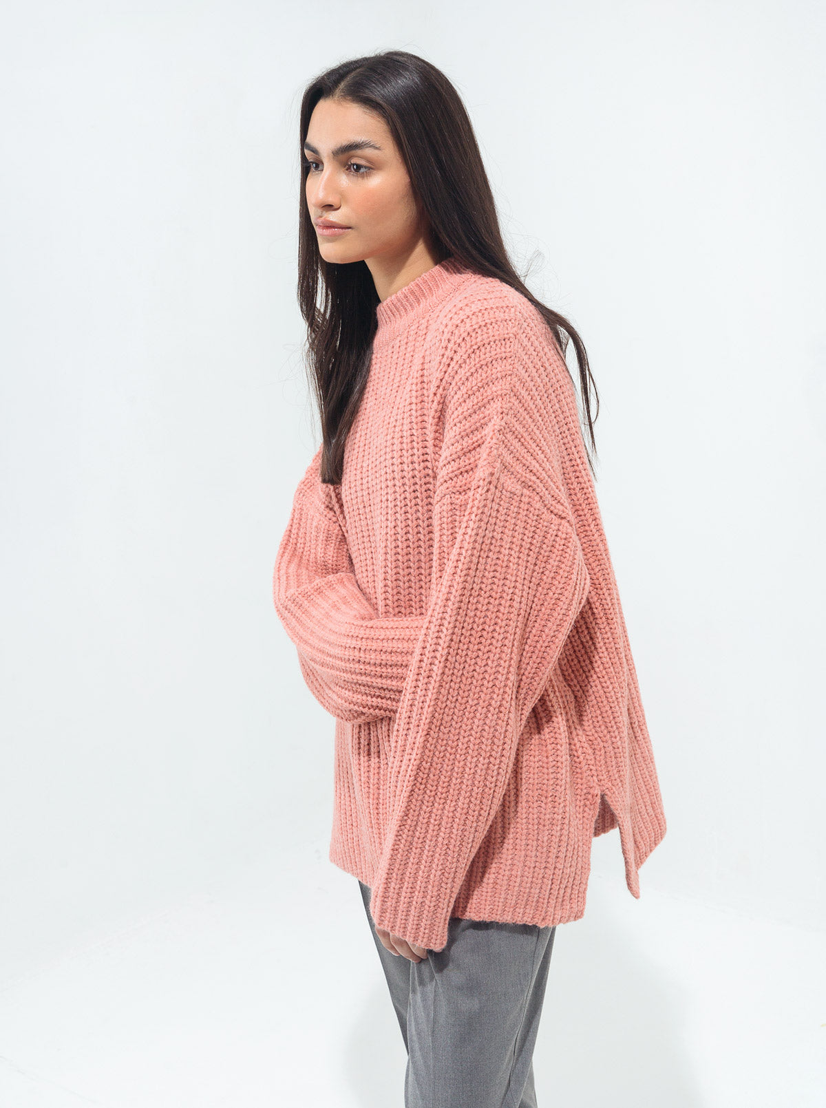 PEACH CHUNKY KNIT PULLOVER