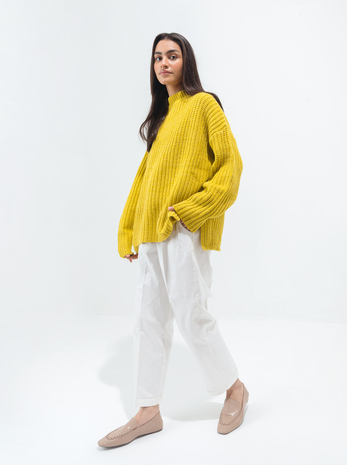 PINEAPPLE YELLOW CHUNKY KNIT PULLOVER