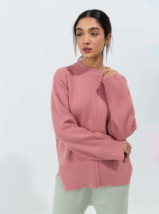 LIGHT PINK RIBBED HEM PULLOVER