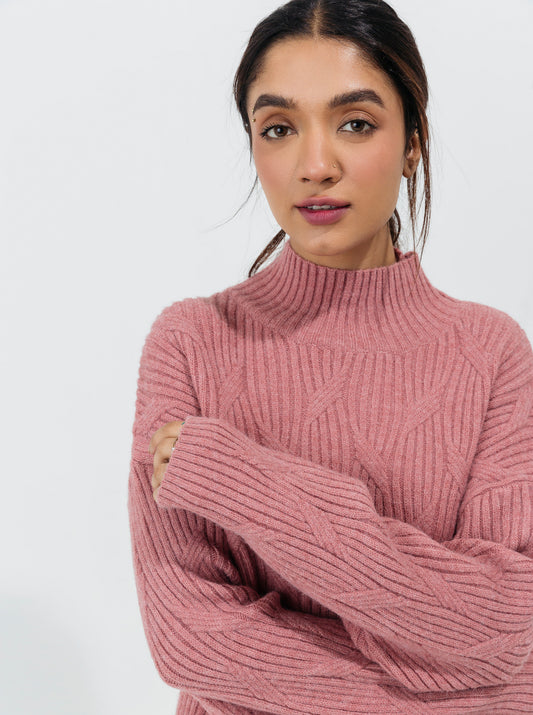 BLUSH PINK DOUBLE PATTERN KNIT PULLOVER