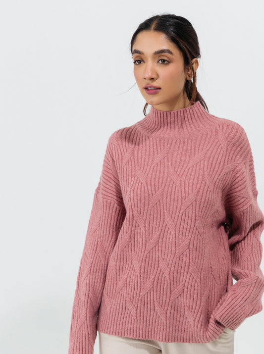 BLUSH PINK DOUBLE PATTERN KNIT PULLOVER