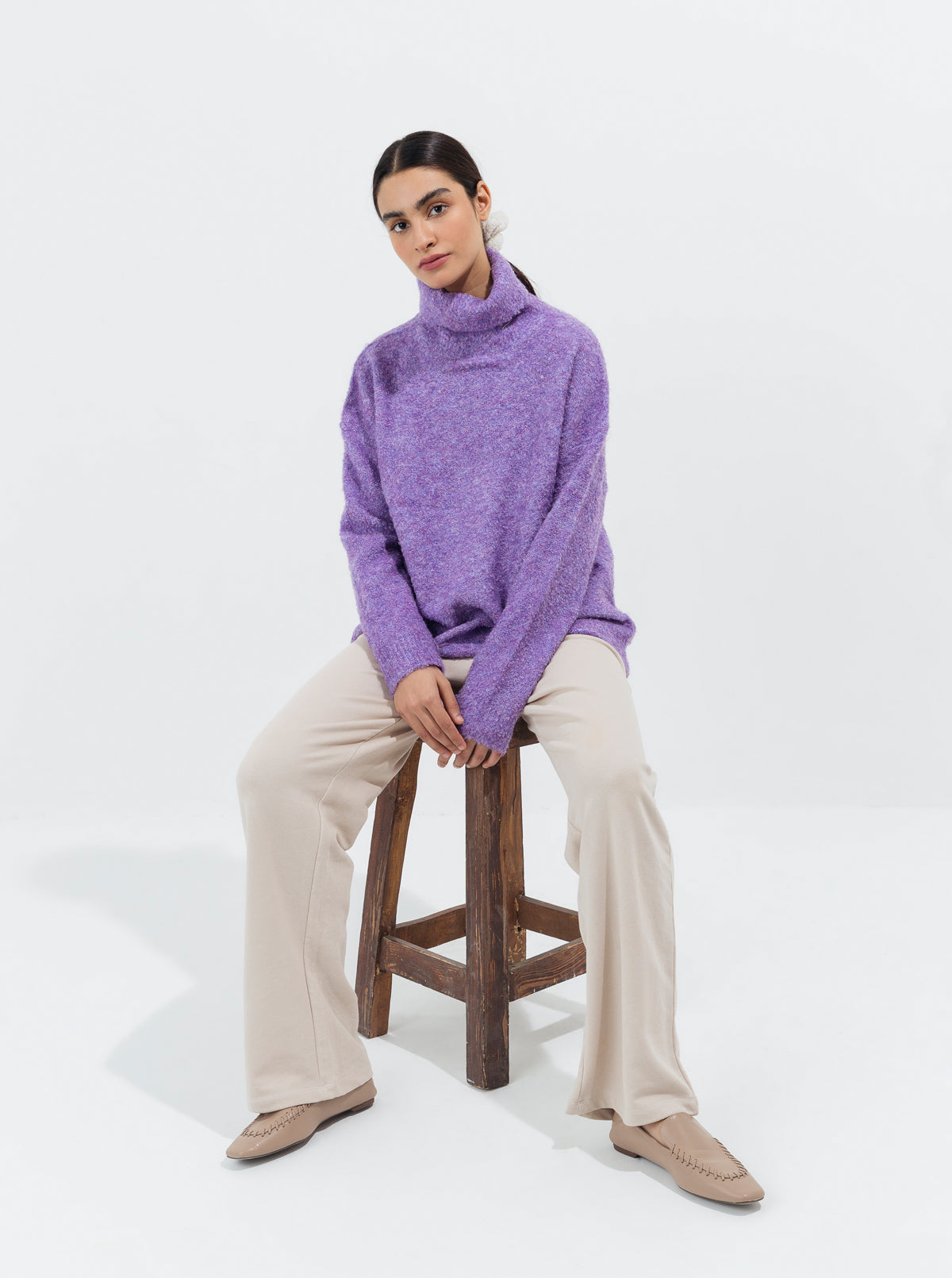 LILAC FUZZY MELANGE KNIT PULLOVER