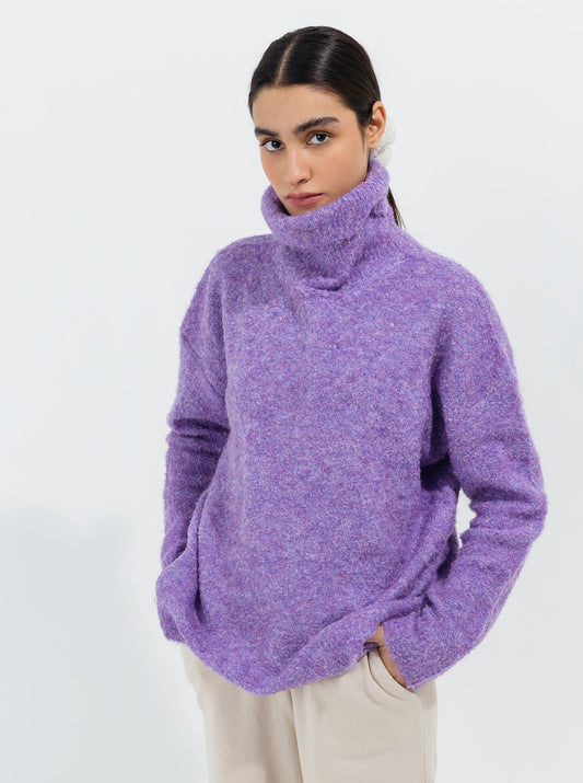 LILAC FUZZY MELANGE KNIT PULLOVER