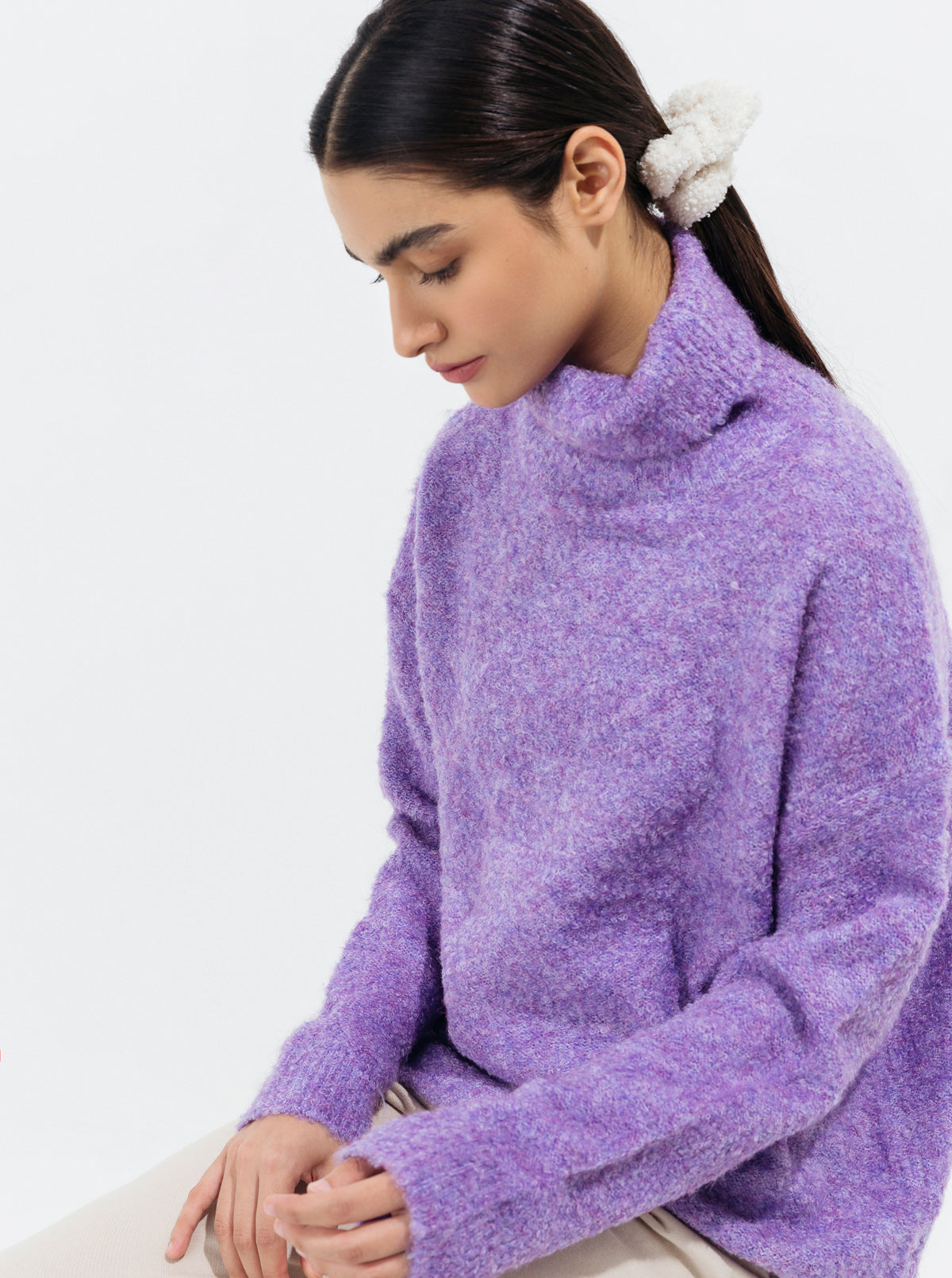 LILAC FUZZY MELANGE KNIT PULLOVER